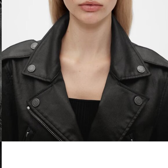 GapStudio Coated Denim Crop Moto Jacket - Picture 2 of 8